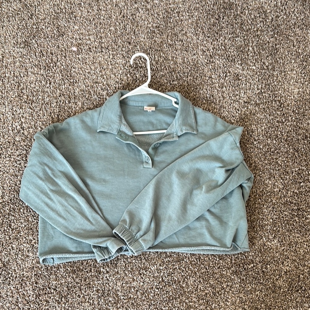 Cropped Teal Long Sleeve Collared Shirt